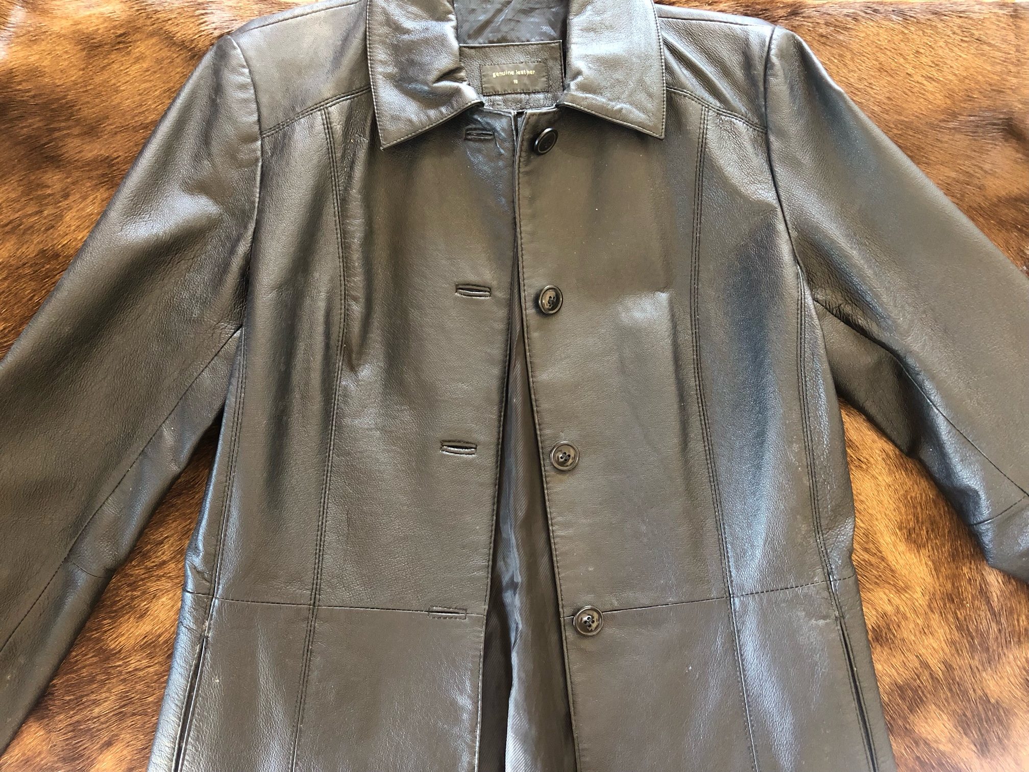 Black Leather Coat Jacket - Leather & Canvas